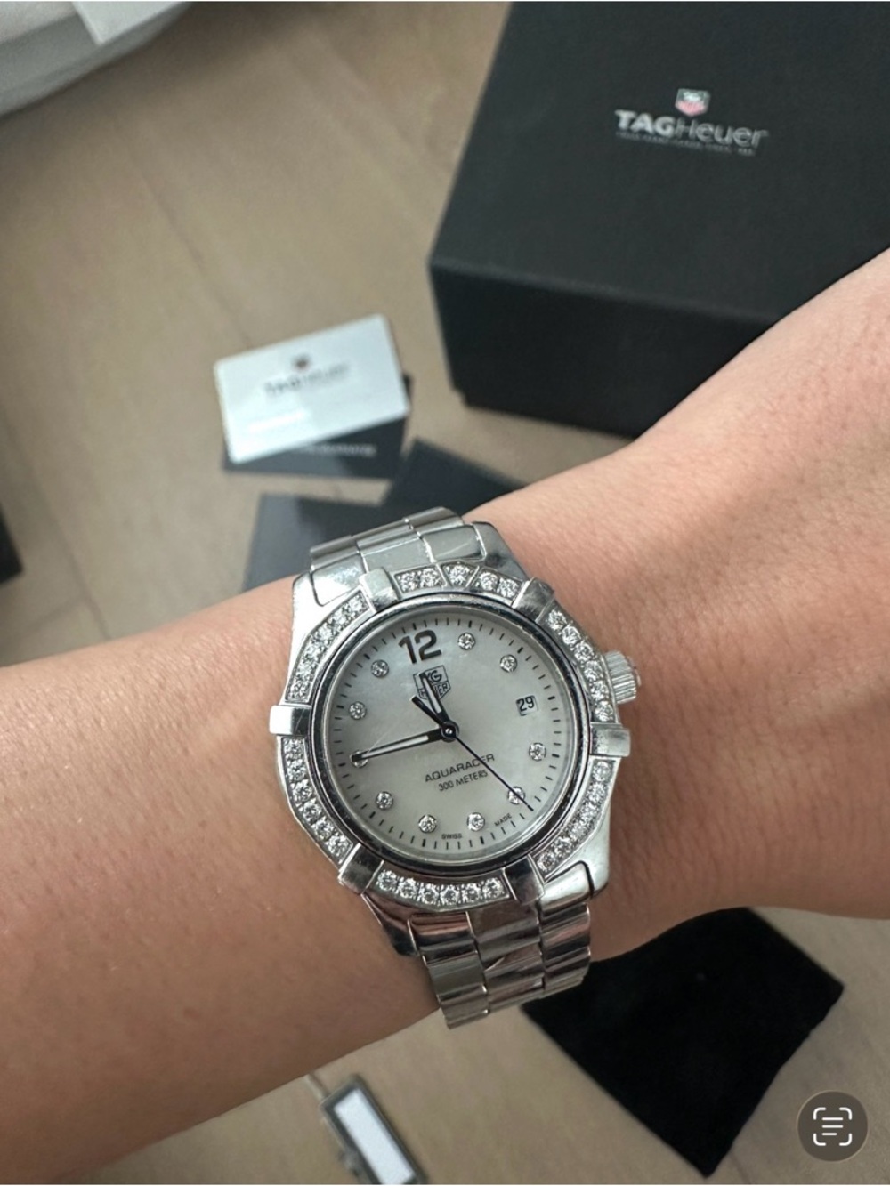 Tag Heuer Silver Diamond-Bezel Women's Aquaracer Watch